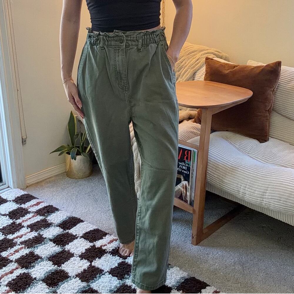 7For All Mankind Military Green Elastic Waist High Rise Straight Leg Jeans Sz 30